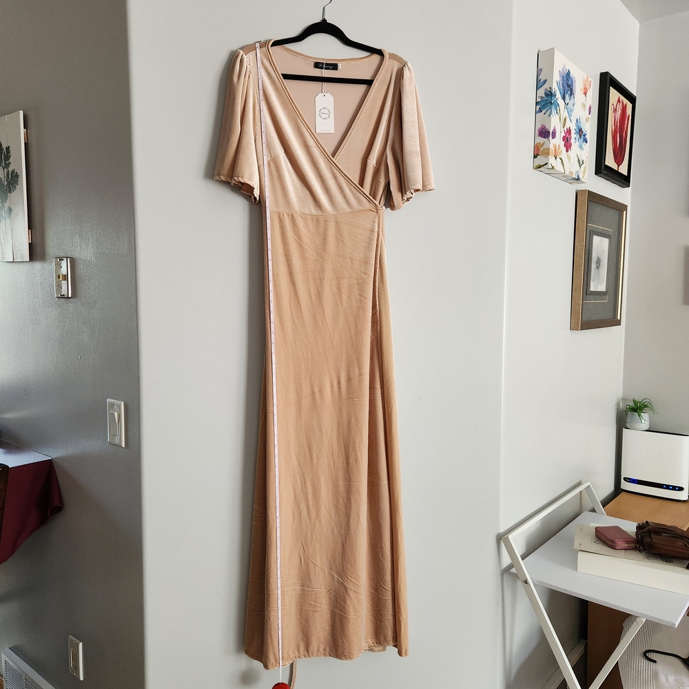 Chic Tan Maxi Wrap Dress